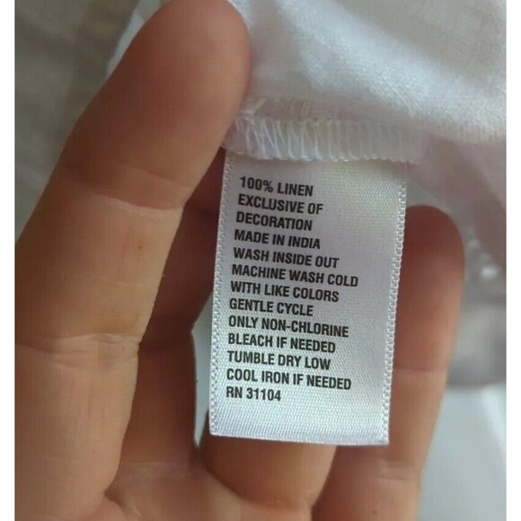 Crown & Ivy Women's M White Linen Blend Quarter Sleeve Bell Sleeve Summer Blouse - Picture 9 of 16